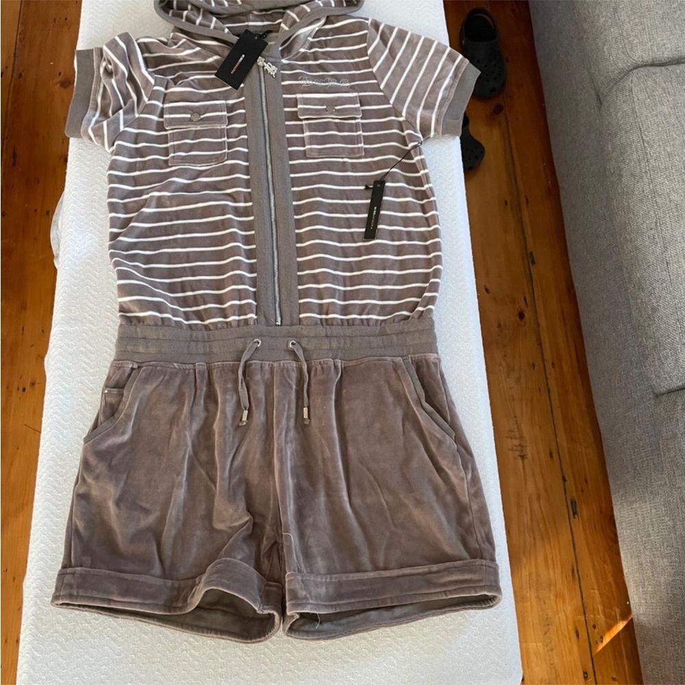 BCBGMaxAzria Brown Striped Romper